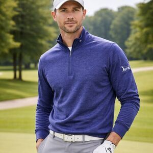 FootJoy Performance Golf Sweater Men's Medium 1/2 Zip Heather Navy Blue Lined